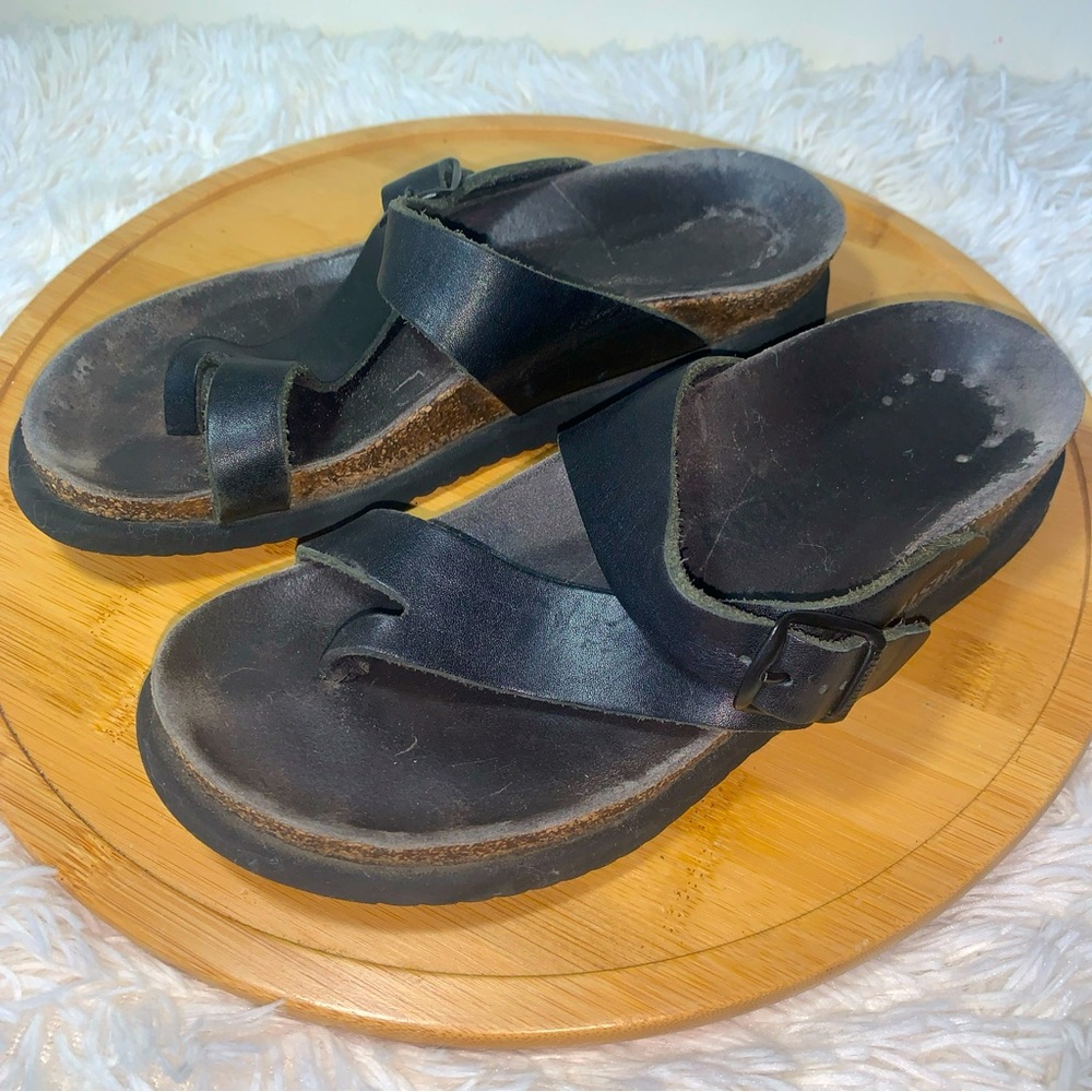 Mephisto Sandals Women’s Size 6.5 (9” Footbed) Leather Black Slides Buckle